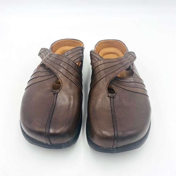 KALSO EARTH SHOE Fawn Mahogany clog style mules Women's 6B Brown Leather Slip-on - Picture 2 of 11